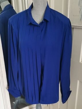 Womens Vintage Rare 💙 70s,80s Surrey Royal Blue Long Sleevechic Blouse. Size 16